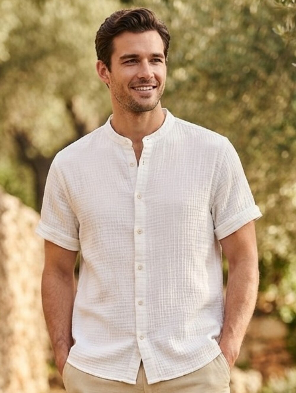 GAP XLT 100% Cotton White Short-Sleeve Textured Button-Down Shirt